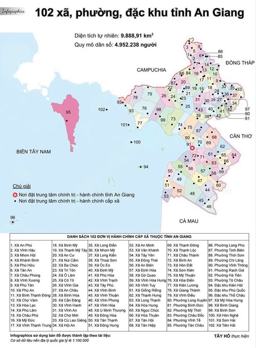 Bản đồ hành chính tỉnh An Giang mới sau hợp nhất Kiên Giang – mở rộng không gian phát triển vùng biển và biên giới.