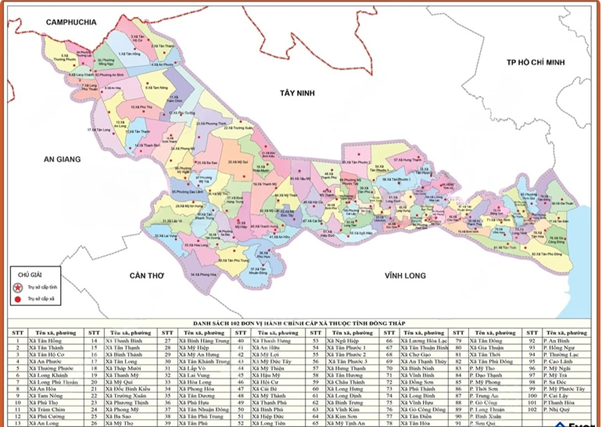 Bản đồ hành chính tỉnh Đồng Tháp sau sáp nhập Tiền Giang – Đồng Tháp