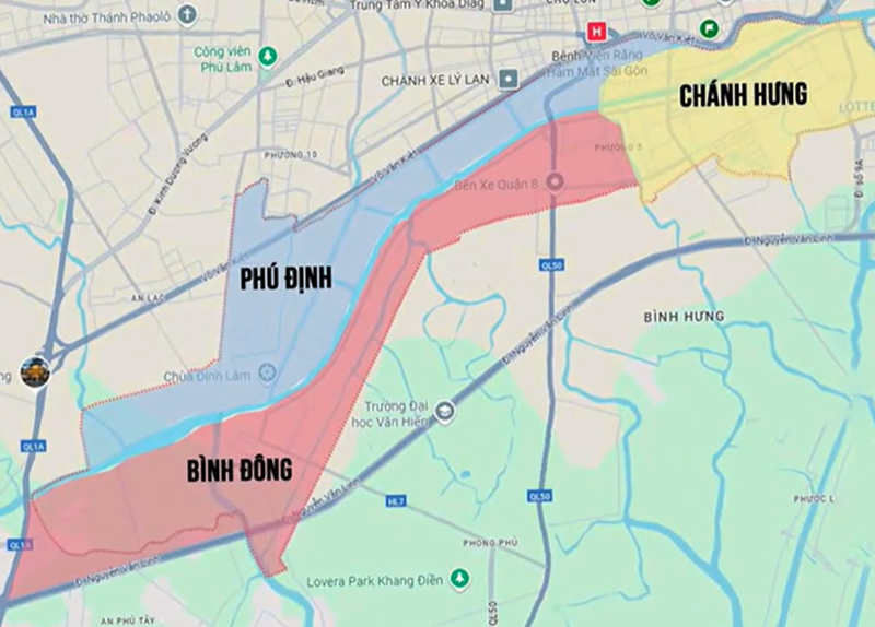 Bản đồ Quận 8, Hồ Chí Minh sau sáp nhập