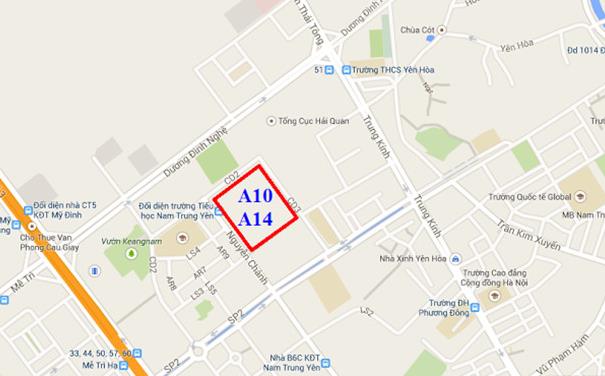 Vị trí chung cư A14 Nam Trung Yên