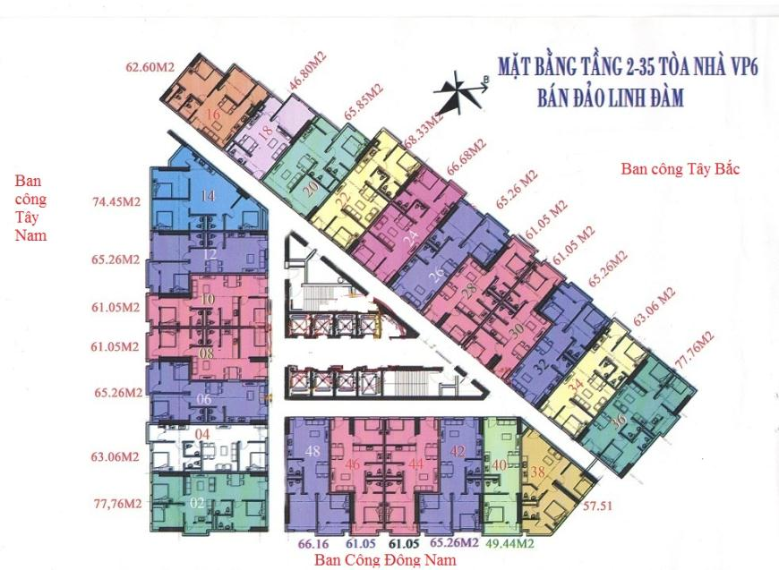 Mặt bằng căn hộ VP6 Linh Đàm