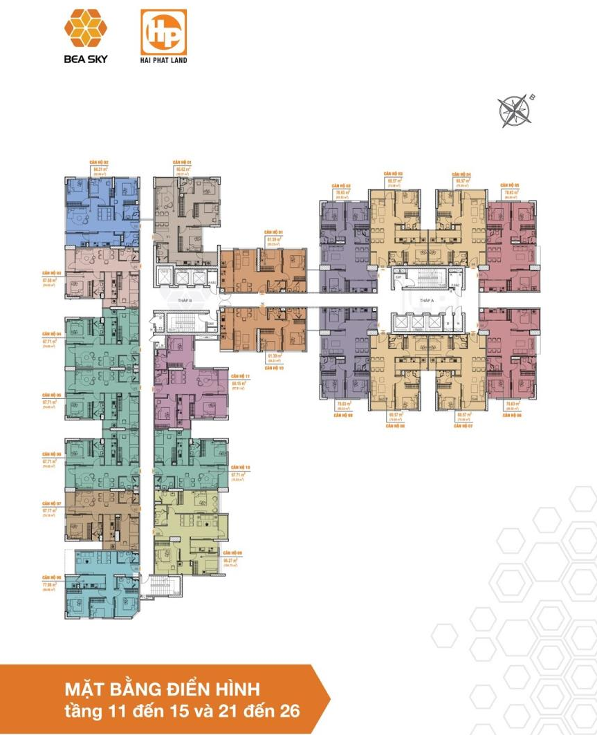 Mặt bằng căn hộ tầng Bea Sky Hoàng Mai, Hà Nội