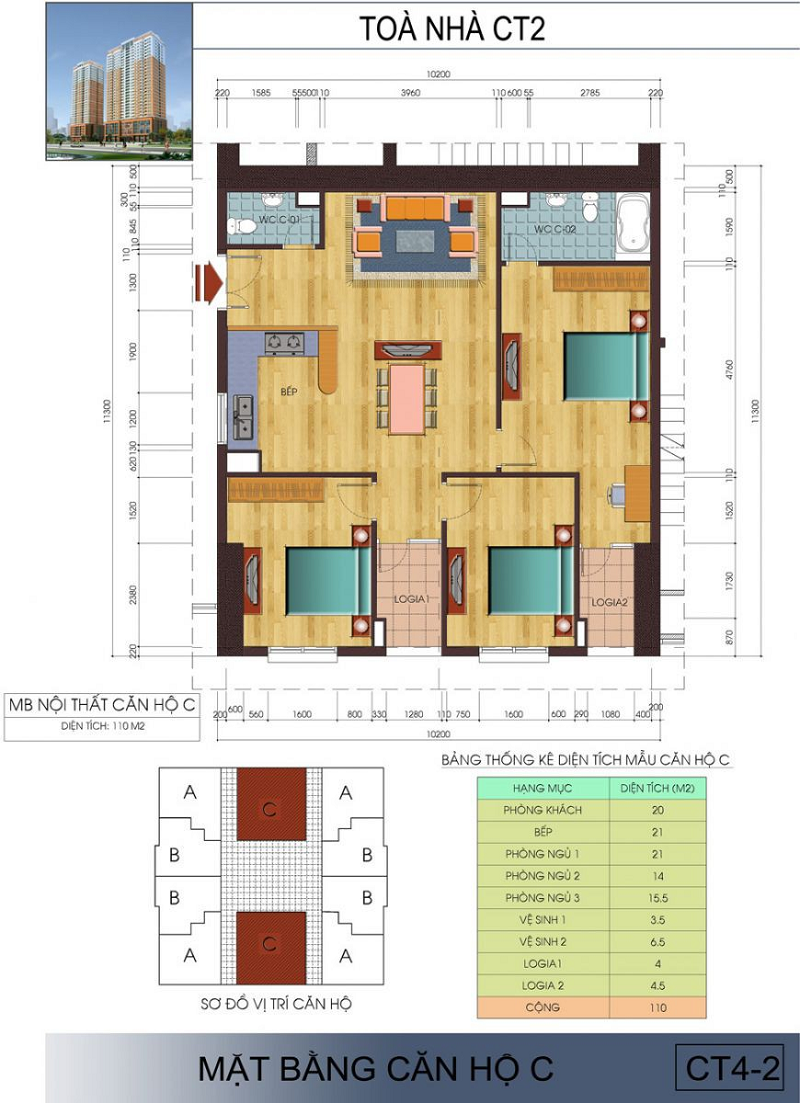Mặt bằng dự án chung cư tòa căn hộ Trục C tòa C14 Bắc Hà