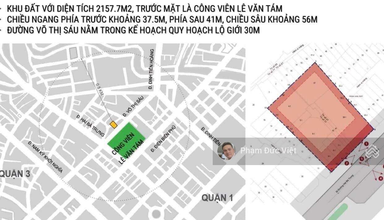 Bán đất giá 1350 tỷ, diện tích 1993 m2, tại Võ Thị Sáu, phường Tân Định, quận 1