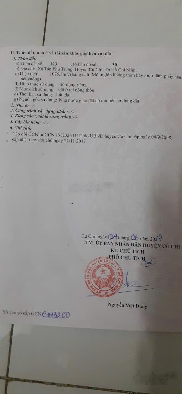 Bán đất đường Giồng Cát 1075 m thổ cư toàn bộ