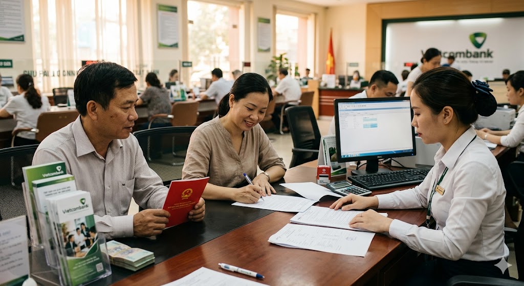 
Ảnh 3: Quy trình mua nhà sổ đỏ đang cắm ngân hàng an toàn
