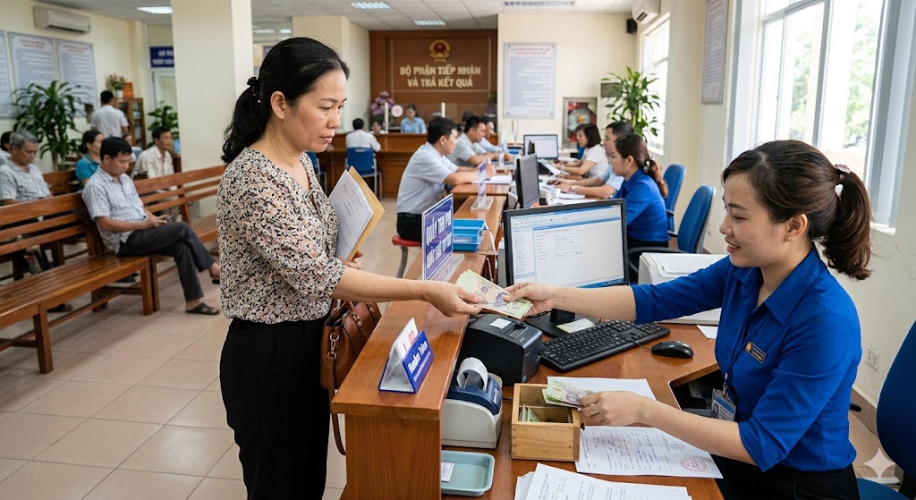 
Ảnh 4: Quy trình nộp phí cấp mới phôi sổ hồng

