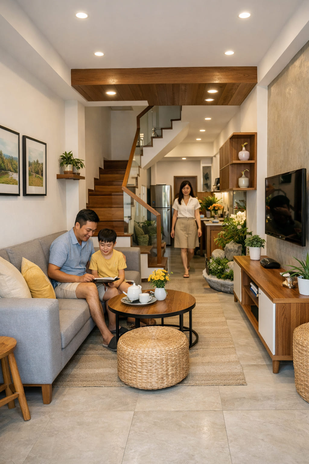 
Ảnh 3: Bố trí nội thất phòng khách nhà ống tối ưu diện tích
