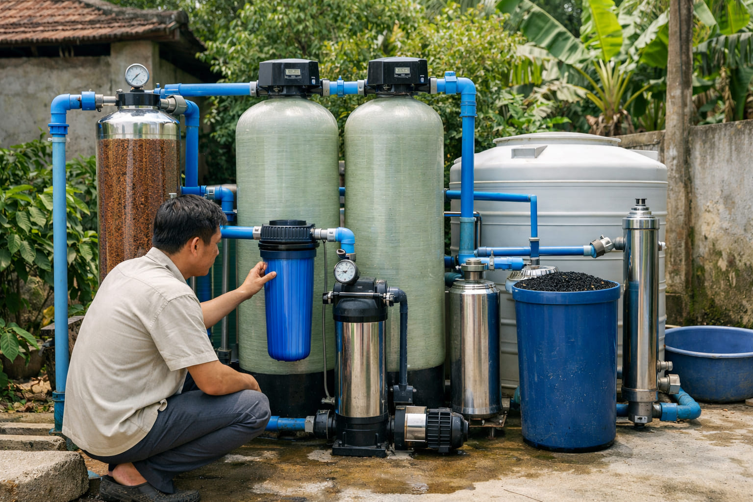 
Ảnh 3: Cấu tạo hệ thống lọc nước đầu nguồn
