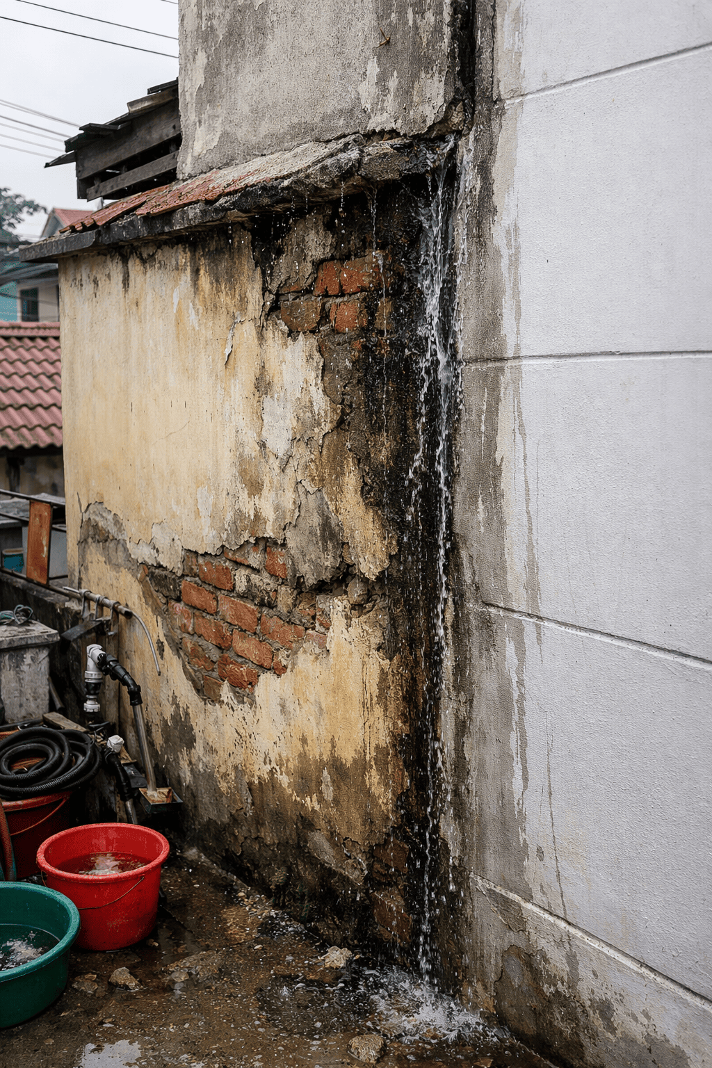 
Ảnh 2: Nguyên nhân tường nhà liền kề bị thấm nước
