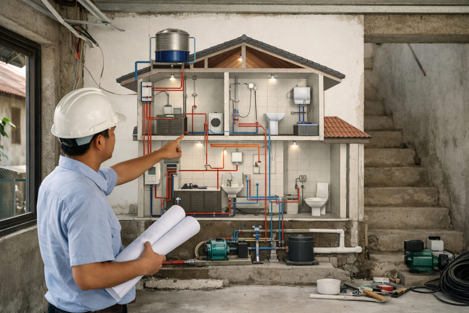 
Ảnh 3: Nguyên tắc thiết kế sơ đồ điện nước nhà 2 tầng
