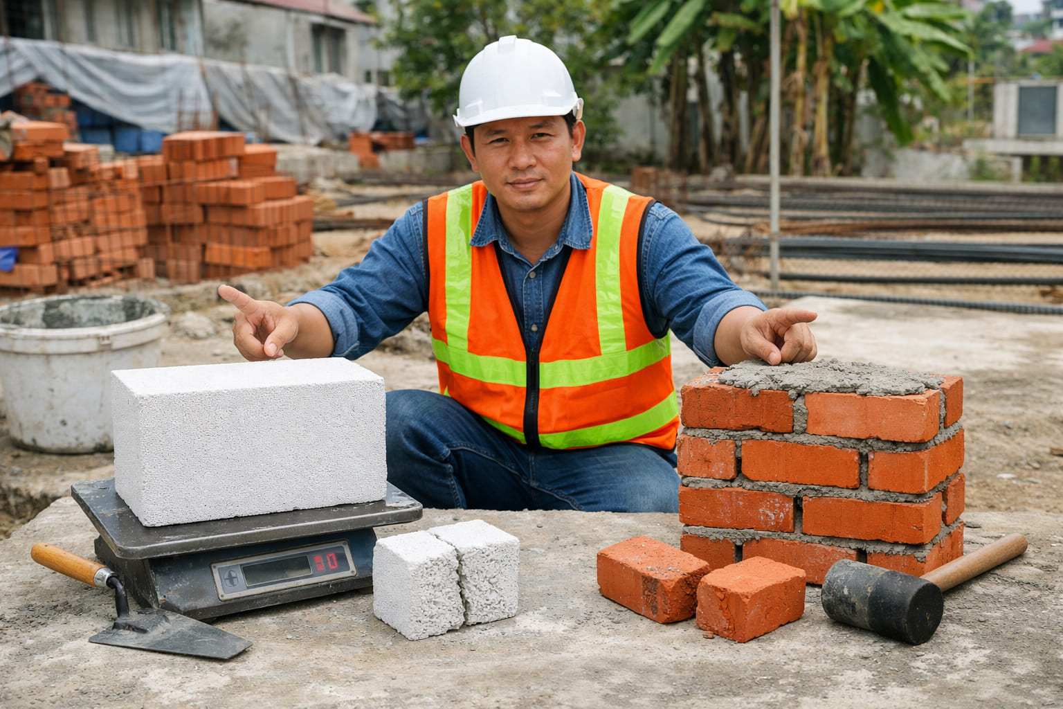 
Ảnh 3: So sánh gạch nhẹ và gạch truyền thống
