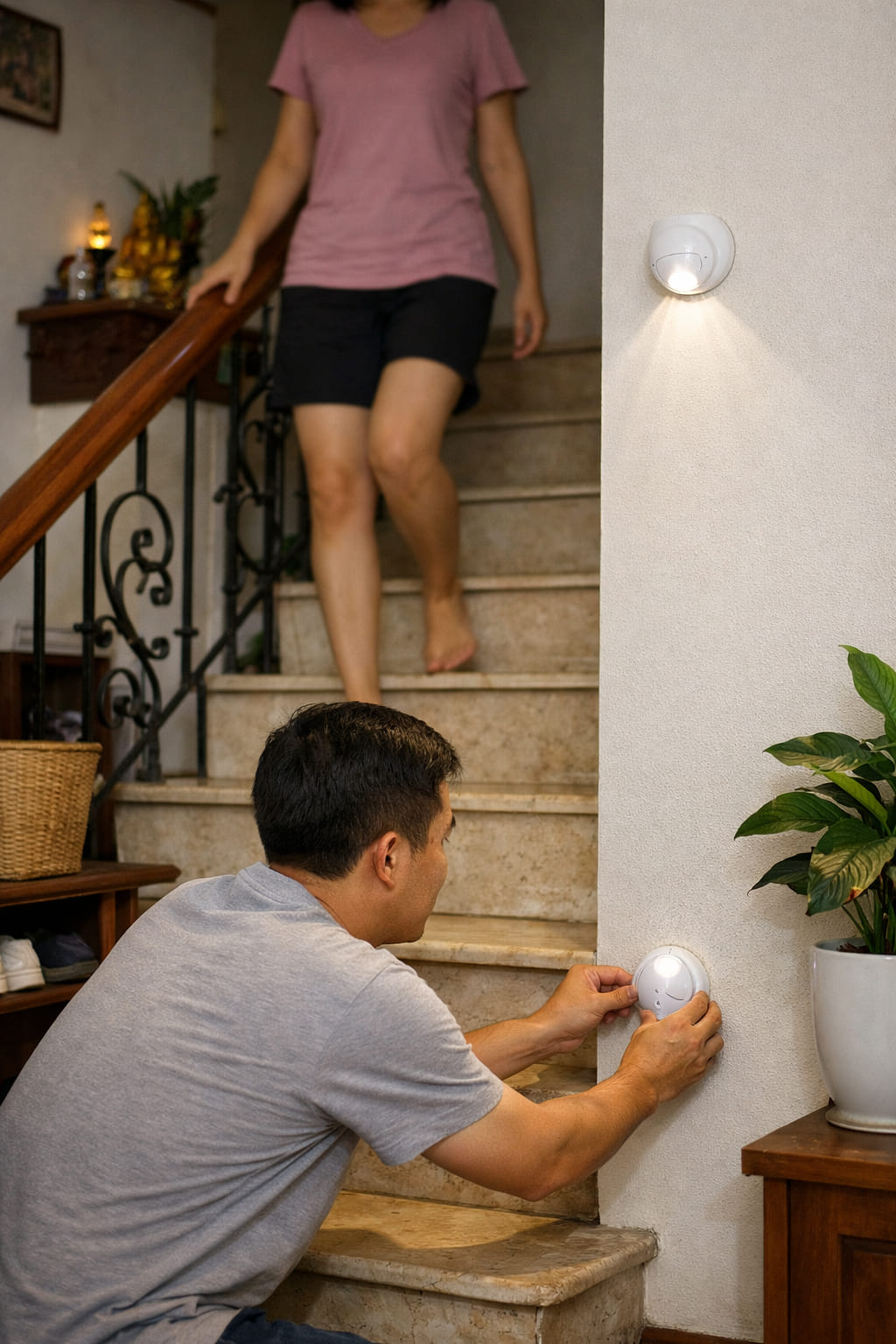 Ảnh 1: Tổng quan về lắp cảm biến chuyển động cầu thang