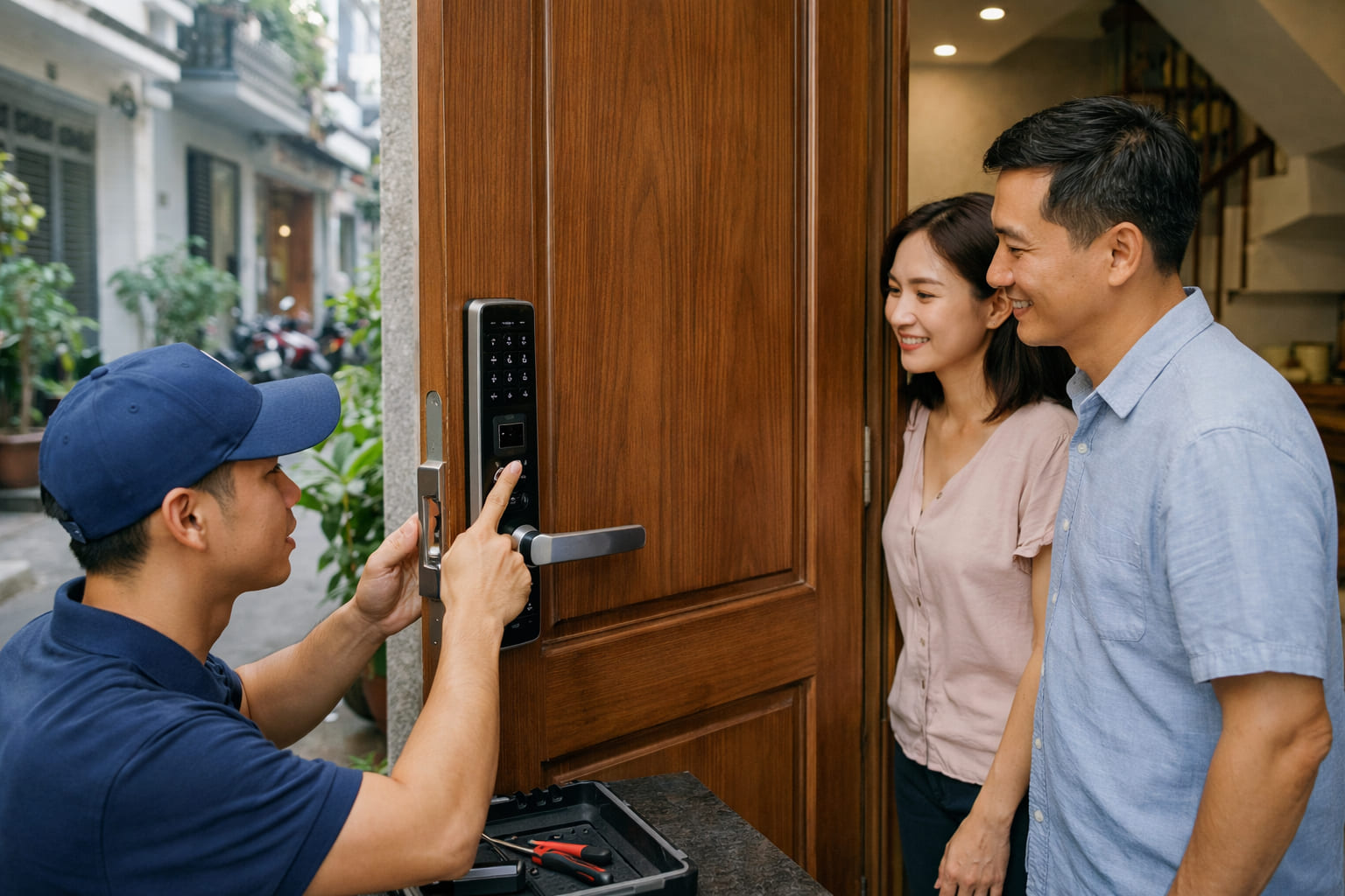 Ảnh 1: Giới thiệu về lắp khóa vân tay nhà phố