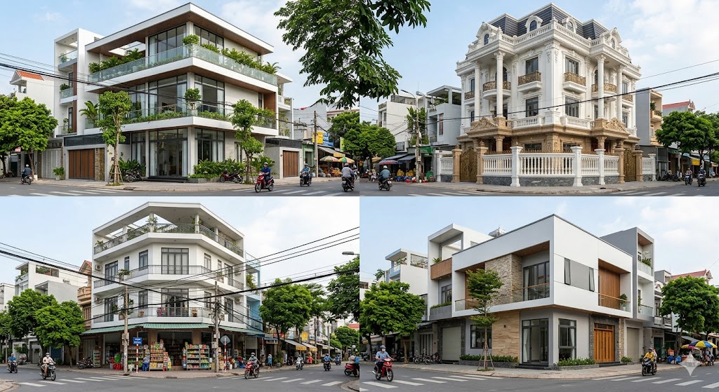 Ảnh 2: Các mẫu thiết kế nhà lô góc 2 mặt tiền phổ biến