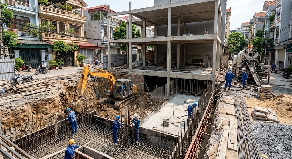 Ảnh 3: Chi phí xây dựng nhà 5x20 có tầng hầm chìm