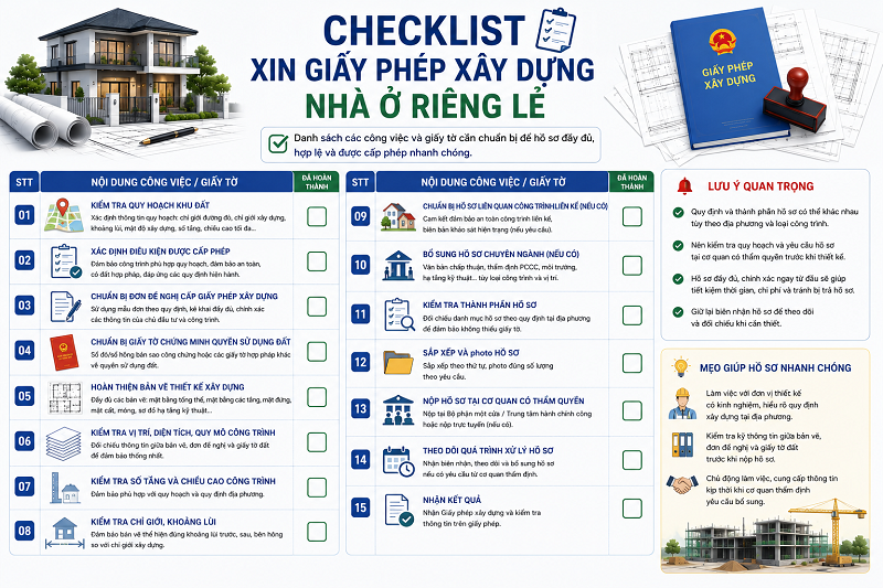 
Checklist Xin Giấy Phép Xây Dựng Nhà Ở Riêng Lẻ
