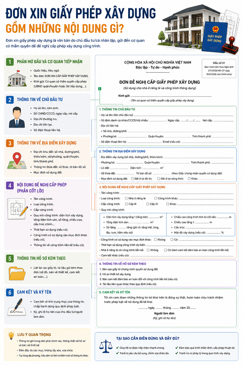
Đơn xin giấy phép xây dựng gồm những nội dung gì?
