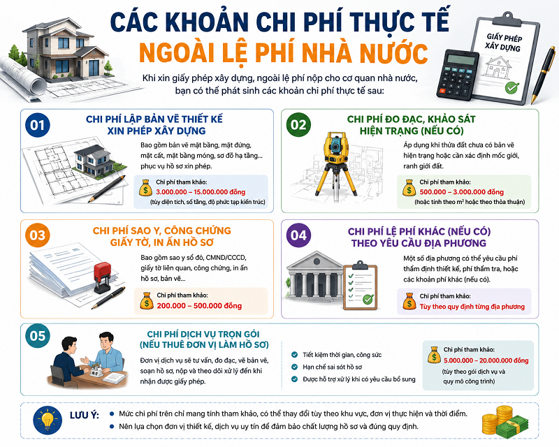 
Các khoản chi phí thực tế ngoài lệ phí nhà nước
