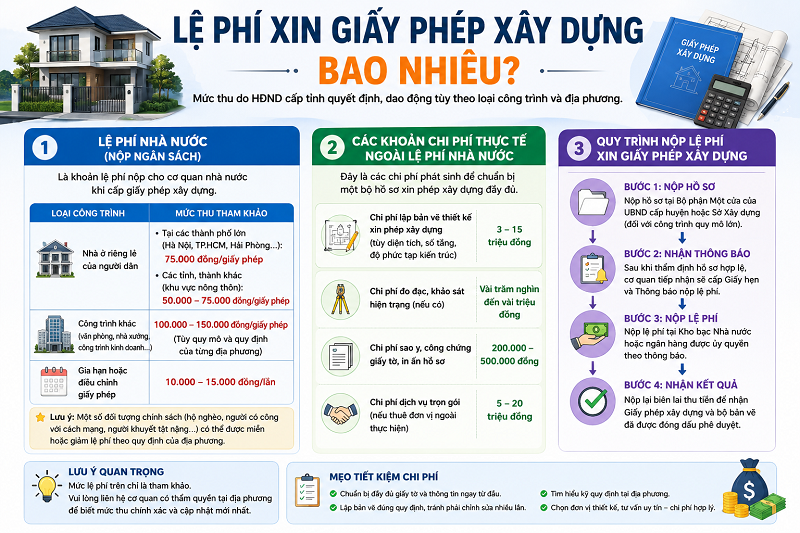 
Lệ phí xin giấy phép xây dựng bao nhiêu?
