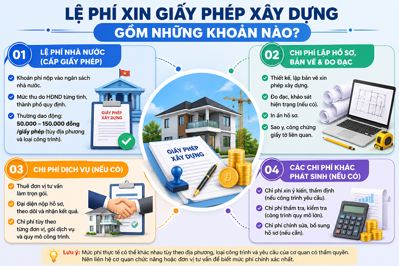 
Lệ phí xin giấy phép xây dựng gồm những khoản nào?
