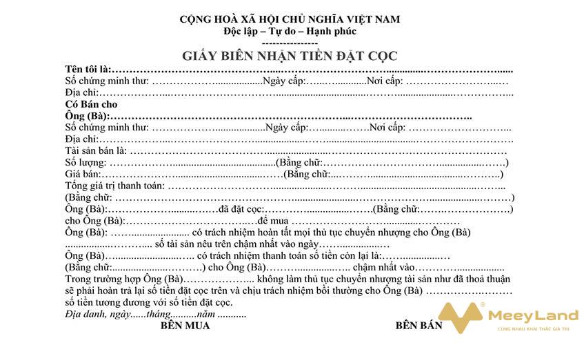  Ảnh 2: Biên bản đặt cọc thuê nhà Nguồn: Internet 