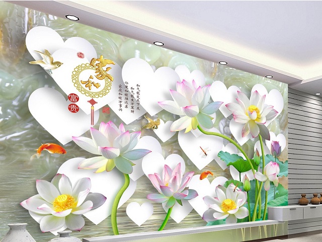 
Hình 8: Gạch trang trí họa tiết hoa sen 3D thích hợp cho phòng ngủ
