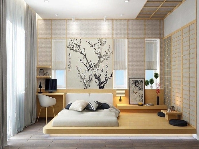 
Ảnh 37: Phòng ngủ kiểu Nhật thường có khối hình độc đáo
