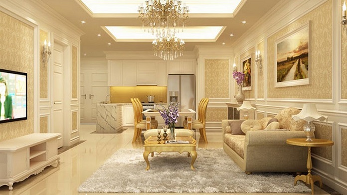 
Ảnh 16: Phòng khách sang trọng hơn với gạch ốp tường màu vàng phong cách cổ điển
