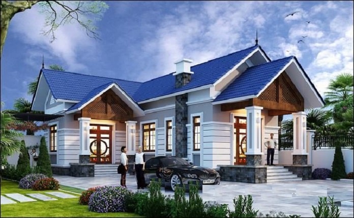 Thiết kế nhà cấp 4 4 phòng ngủ chữ L sở hữu phối cảnh đẹp mắt