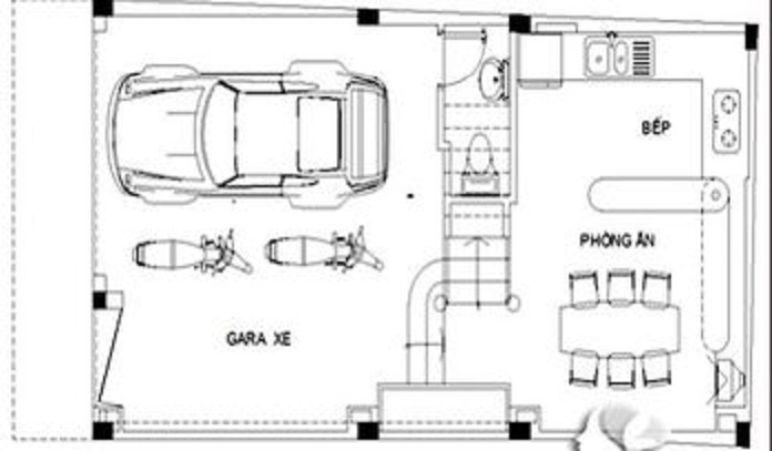 
Ảnh 12: Tầng 1 bao gồm phòng khách, phòng bếp và chỗ để xe
