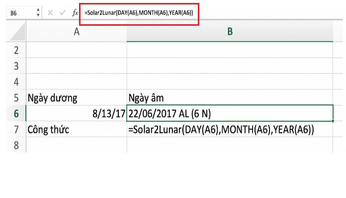 
Ảnh 5: Đổi ngày dương lịch sang ngày âm lịch với Excel (Nguồn: Meeyland.com)
