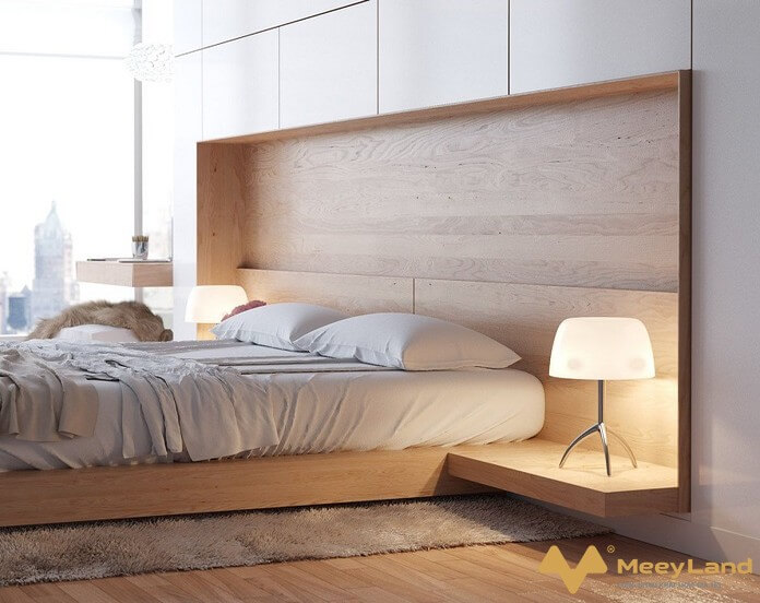  Ảnh 3: Giường ngủ bằng gỗ công nghiệp đem lại cảm giác sang trọng, hiện đại cho căn phòng