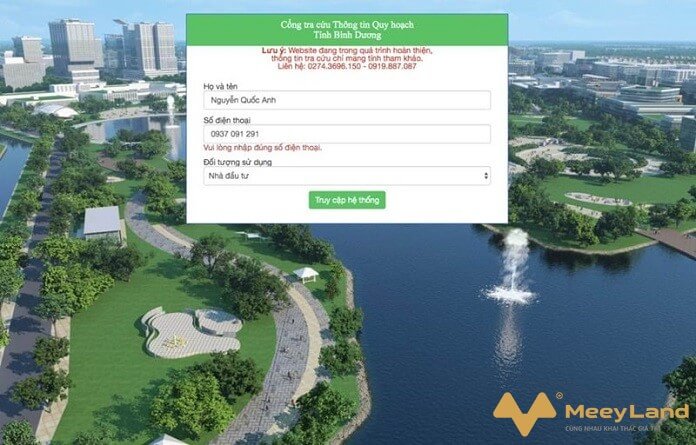 Ảnh 17: Website tra cứu thông tin quy hoạch tỉnh Bình Dương (Nguồn: Internet)