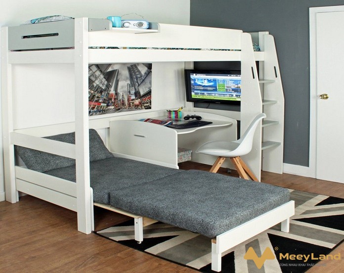  Ảnh 2: Mẫu giường tầng thông minh có đa chức năng giúp tiết kiệm diện tích phòng ngủ cho các thành viên trong gia đình ( Nguồn: Internet) 