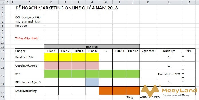  Ảnh 9: Bản mẫu Kế hoạch làm Marketing online (Nguồn: Internet).