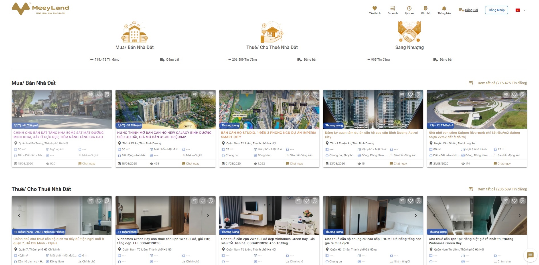  Đăng tin trên website mua bán cho thuê bất động sản meeyland.com
