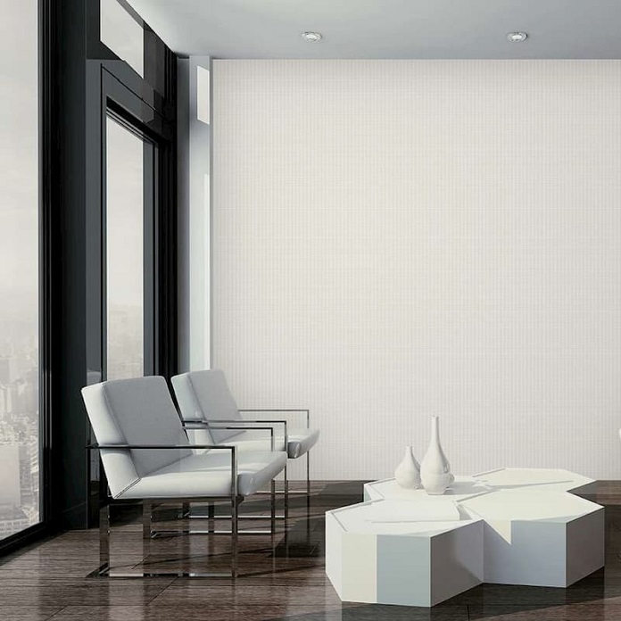  Ảnh 5: Phòng khách mang vẻ đẹp sang trọng và tinh tế với giấy dán tường trơn màu trắng sữa