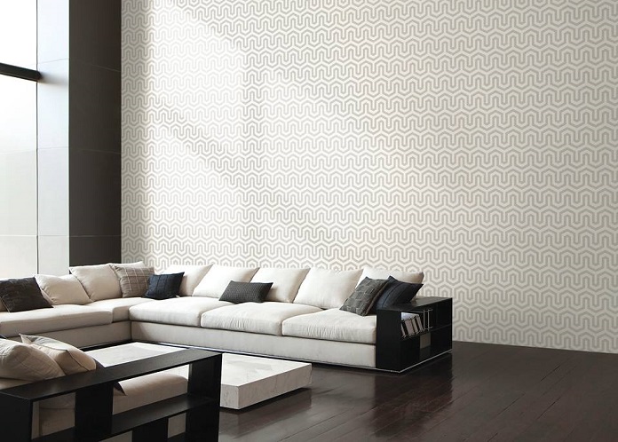  Ảnh 7: Giấy dán tường kết hợp tone màu trắng và xám là lựa chọn hoàn hảo cho phòng khách hiện đại