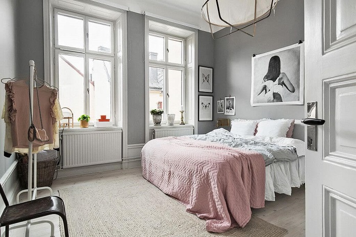  Phòng ngủ sử dụng tông màu xám, ghi dễ pha trộn với màu khác để tạo sự thoải mái