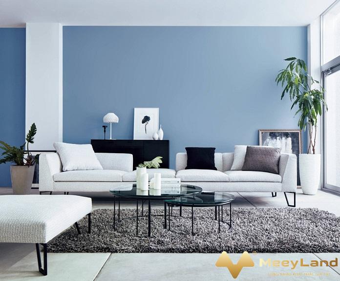 
Ảnh 4: Thiết kế phòng khách cổ điển gam màu xanh ngọc lam nhạt và trắng (Nguồn: Internet)
