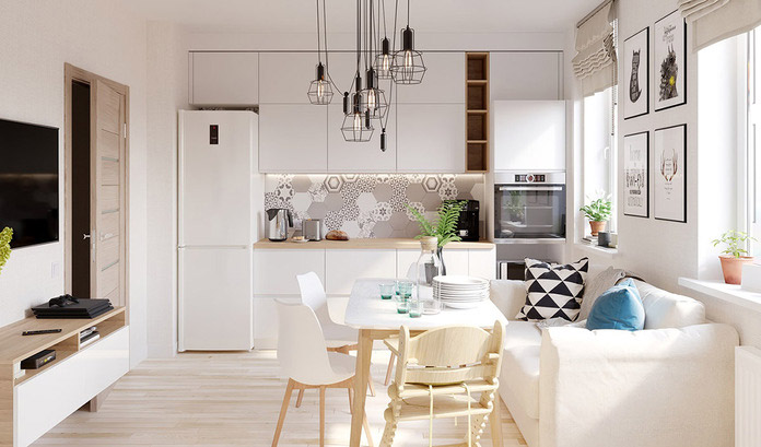 
Ảnh 11: Mẫu phòng khách liền bếp chung cư mở liên thông phù hợp với các thiết kế không gian nhỏ
