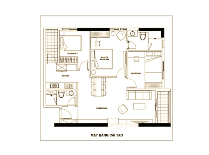 
Ảnh 9: Mặt bằng chi tiết căn hộ 90m2 3 phòng ngủ

