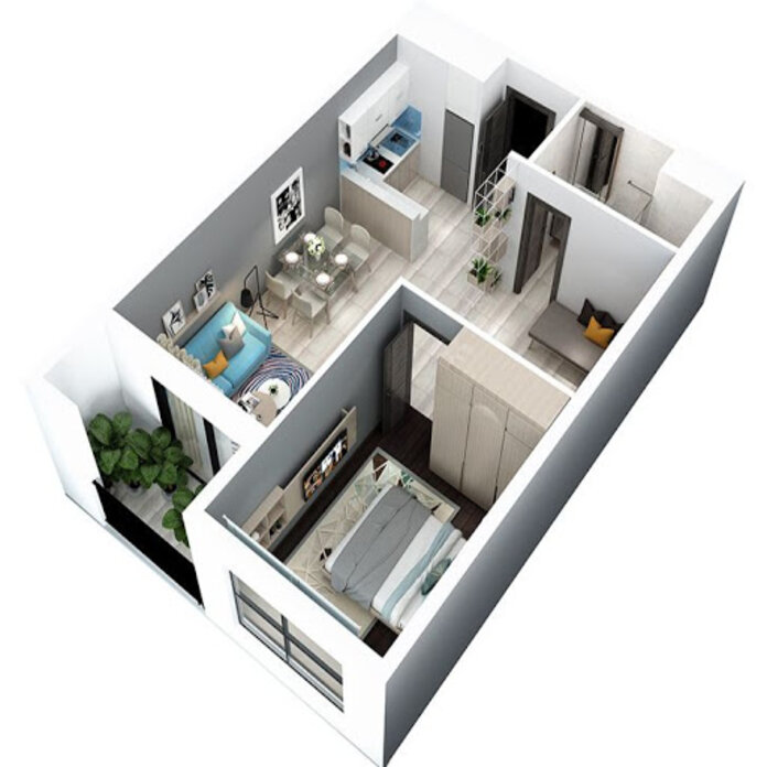 
Ảnh 1: Thiết kế căn hộ 1 phòng ngủ tiện nghi, hiện đại
