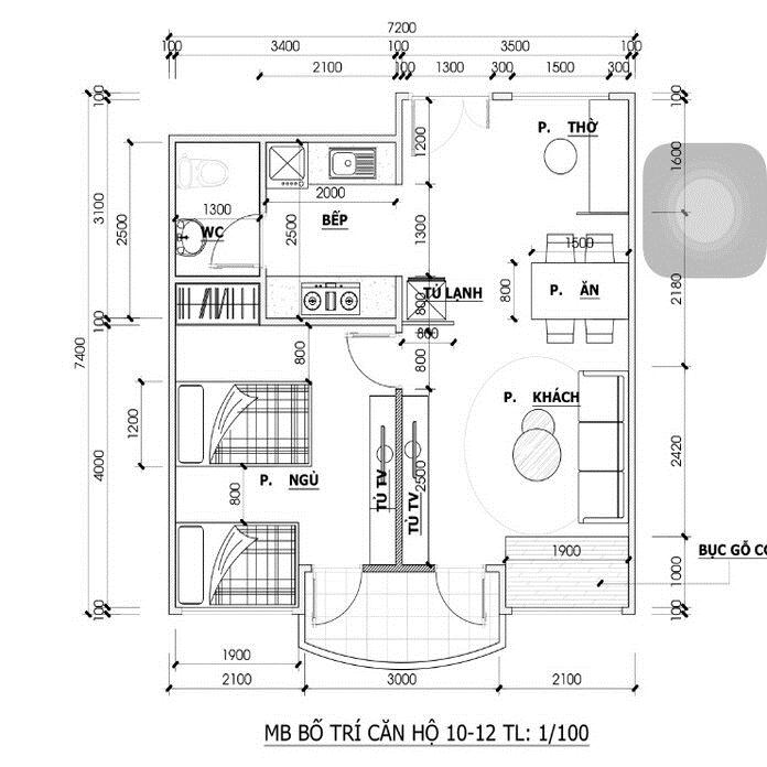 
Ảnh 14: Bản vẽ chi tiết căn hộ 50m2 1 phòng ngủ
