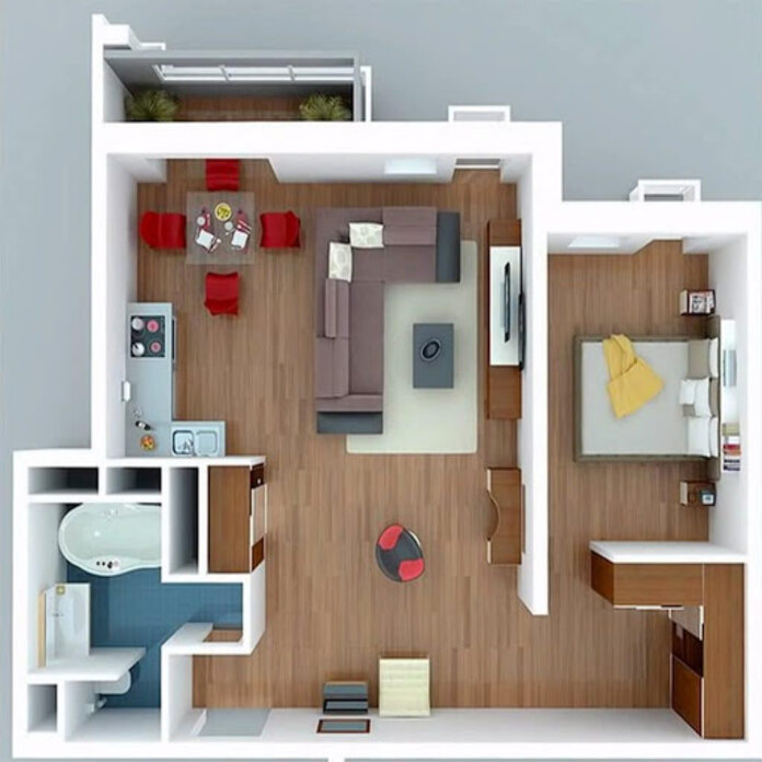 
Ảnh 3: Thiết kế căn hộ 1 phòng ngủ gọn gàng, khoa học
