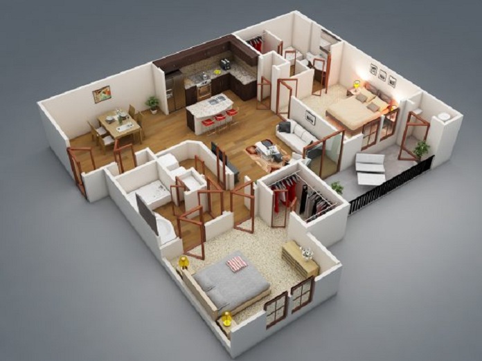 
Ảnh 5: Bản vẽ mặt bằng 3D cho căn hộ chung cư 50 m2
