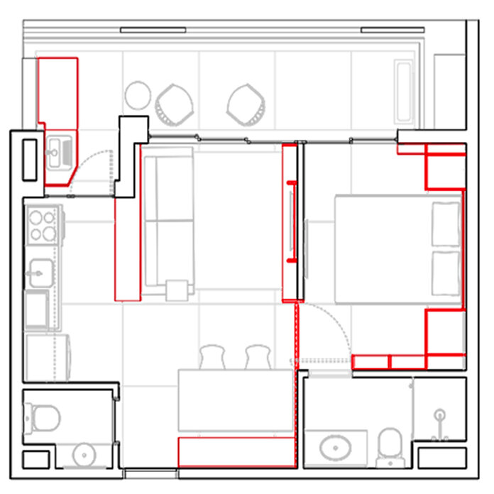 
Ảnh 6: Bản vẽ thiết kế căn hộ 1 phòng ngủ 40m2 dành cho 3 người
