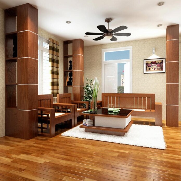 Ảnh 9: Sàn gỗ tự nhiên tạo nên không gian phòng khách mới lạ