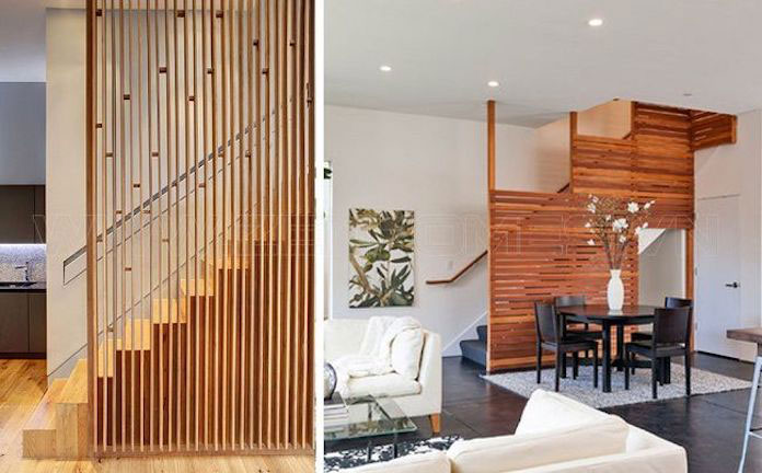 Hình 4: Thanh lam gỗ trong trang trí phòng khách có thể che đi khuyết điểm của cầu thang